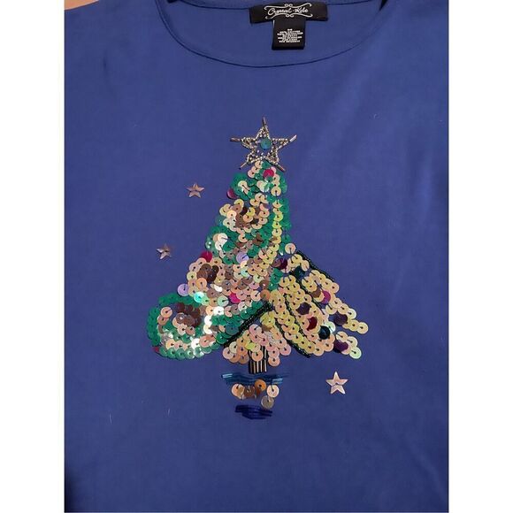 Crystal Kobe Women's Medium Blue Long Sleeve Shirt Christmas Tree - Picture 2 of 6